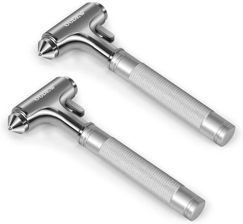 OUDEW Car Safety Hammer, Car Glass Breaker with Seat Belt Cutter, Automotive Escape Tool, Metal Window Breaker, Emergecy Safety Hammer for Auto Accidents (Silver) - Image 1